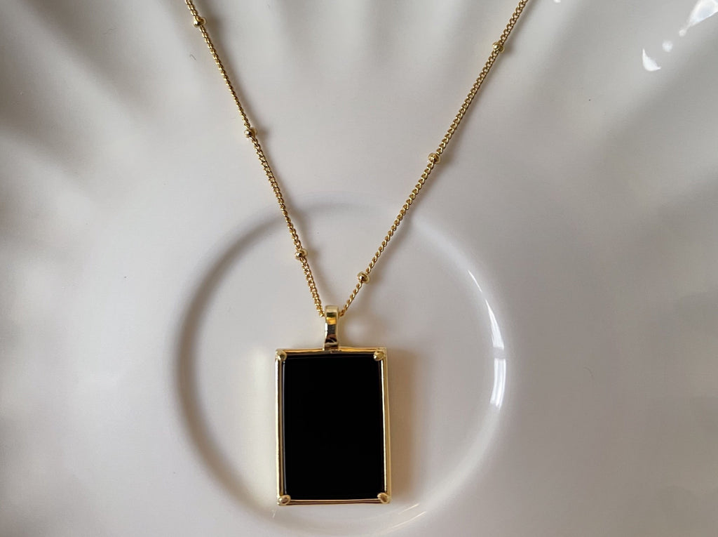 18K Gold Black Onyx Pendant Necklace Square Gold Pendant, Mens Gold  Necklace Gold Chain Pendant Mens / Womens Jewelry Gifts - Etsy Israel