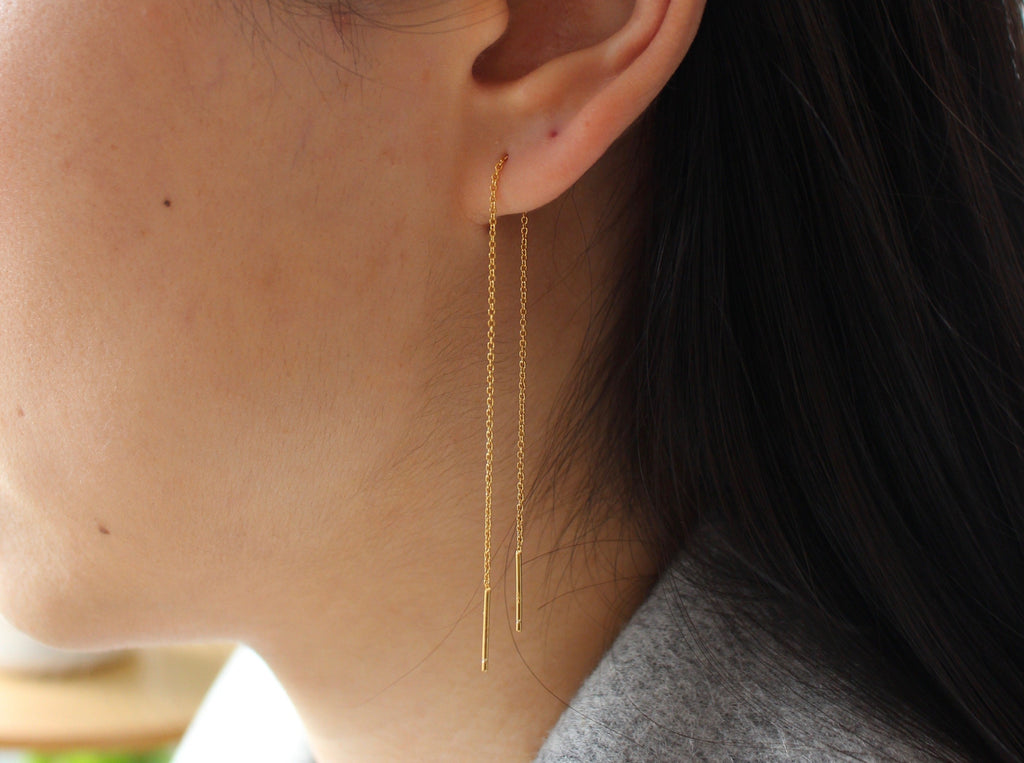 Gold Threader Earrings Gold Drop Earring Gold Chain Earring Long Drop Gold  Earring Modern Earring Sterling Silver Threader Earrings - Etsy Israel