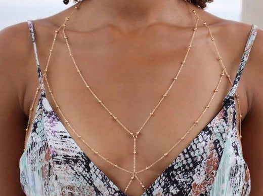Gold Beaded Bra Chain